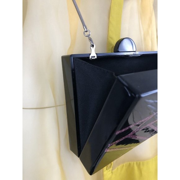 Zara Women’s Mini Crossbody Clutch Bag Black Pink Chain Strap - Picture 8 of 11